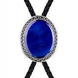 Maxbell Oval Bolo Tie Necktie Rodeo Adjustable Alloy American for Party Birthday Men Blue