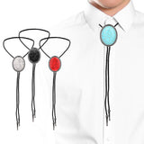Maxbell Unique Stone Bolo Tie Necktie Oval Adjustable for Party Accessories Gifts White