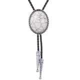 Maxbell Unique Stone Bolo Tie Necktie Oval Adjustable for Party Accessories Gifts White