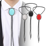 Maxbell Unique Stone Bolo Tie Necktie Oval Adjustable for Party Accessories Gifts White