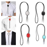 Maxbell Unique Stone Bolo Tie Necktie Oval Adjustable for Party Accessories Gifts White