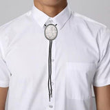 Maxbell Unique Stone Bolo Tie Necktie Oval Adjustable for Party Accessories Gifts White