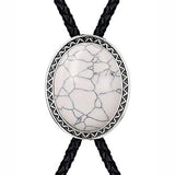 Maxbell Unique Stone Bolo Tie Necktie Oval Adjustable for Party Accessories Gifts White