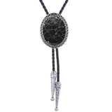 Maxbell Unique Stone Bolo Tie Necktie Oval Adjustable for Party Accessories Gifts Black