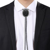 Maxbell Unique Stone Bolo Tie Necktie Oval Adjustable for Party Accessories Gifts Black