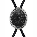 Maxbell Unique Stone Bolo Tie Necktie Oval Adjustable for Party Accessories Gifts Black