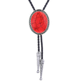 Maxbell Unique Stone Bolo Tie Necktie Oval Adjustable for Party Accessories Gifts  Red