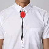 Maxbell Unique Stone Bolo Tie Necktie Oval Adjustable for Party Accessories Gifts  Red