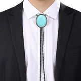 Maxbell Unique Stone Bolo Tie Necktie Oval Adjustable for Party Accessories Gifts Blue