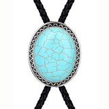 Maxbell Unique Stone Bolo Tie Necktie Oval Adjustable for Party Accessories Gifts Blue