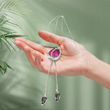 Maxbell Tulip Pendant Sweater Chain Elegant Rhinestone Accessories for Party Women Red