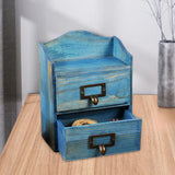 Maxbell Desktop Drawer Storage Box with 2 Drawers Makeup Shelf Rack for Workspace Blue