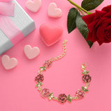 Maxbell Rose Flower Bracelet Shiny Adjustable for Girlfriends Birthday Wedding