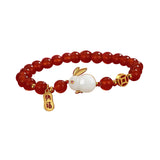 Maxbell Fashion Jewelry Animal Bracelet Bunny Earrings for Women Daughter Red Bead Bangle