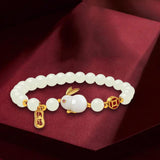 Maxbell Fashion Jewelry Animal Bracelet Bunny Earrings for Women Daughter White Bead Bangle