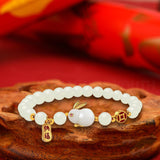 Maxbell Fashion Jewelry Animal Bracelet Bunny Earrings for Women Daughter White Bead Bangle