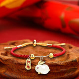 Maxbell Fashion Jewelry Animal Bracelet Bunny Earrings for Women Daughter Red Rope Bangle