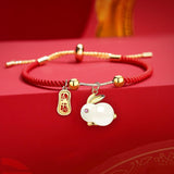 Maxbell Fashion Jewelry Animal Bracelet Bunny Earrings for Women Daughter Red Rope Bangle