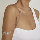 Maxbell Lady Shoulder Chain Multilayer Upper Arm Pendant for Festival prom Argent
