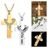 Maxbell Double Cross Cremation Pendant Steel Classic for Ashes Men Women Party Aureate