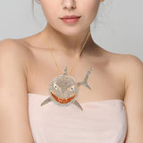 Maxbell Hip Hop Large Shark Pendant Necklace Punk Animal Fashion for Men Women Aureate