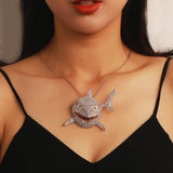 Maxbell Hip Hop Large Shark Pendant Necklace Punk Animal Fashion for Men Women Aureate
