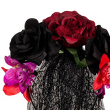 Maxbell Halloween Veil Flower Headband Bridal Gothic for Role Playing Festival Black Red