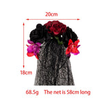 Maxbell Halloween Veil Flower Headband Bridal Gothic for Role Playing Festival Black Red