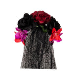 Maxbell Halloween Veil Flower Headband Bridal Gothic for Role Playing Festival Black Red