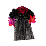 Maxbell Halloween Veil Flower Headband Bridal Gothic for Role Playing Festival Black Red
