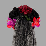 Maxbell Halloween Veil Flower Headband Bridal Gothic for Role Playing Festival Black Red