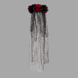 Maxbell Halloween Veil Flower Headband Bridal Gothic for Role Playing Festival Black Red