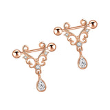 Maxbell 1 Pair Pierced Jewelry Nipple Rings Straight Barbell Festival for Ladies Rose Golden