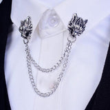 Maxbell Men Collar Tassel Pin with Chain Party Cravat Clasps Badges Lapel Gifts