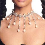 Maxbell Tassel Necklace Choker Rhinestones Embellishment for Festival Birthday