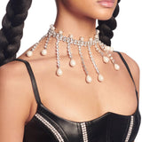 Maxbell Tassel Necklace Choker Rhinestones Embellishment for Festival Birthday