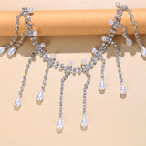 Maxbell Tassel Necklace Choker Rhinestones Embellishment for Festival Birthday