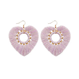 Maxbell Fashion Heart Shaped Tassel Earrings Statement Drop Earrings for Wedding Violet