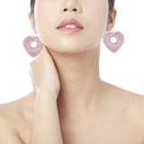 Maxbell Fashion Heart Shaped Tassel Earrings Statement Drop Earrings for Wedding Violet