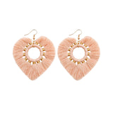 Maxbell Fashion Heart Shaped Tassel Earrings Statement Drop Earrings for Wedding Pink