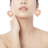 Maxbell Fashion Heart Shaped Tassel Earrings Statement Drop Earrings for Wedding Pink