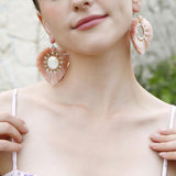 Maxbell Fashion Heart Shaped Tassel Earrings Statement Drop Earrings for Wedding Pink