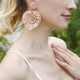Maxbell Fashion Heart Shaped Tassel Earrings Statement Drop Earrings for Wedding Pink