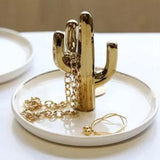 Maxbell Exquisite Cactus rings Holder Tray Creative for Countertop Earrings Bathroom Aureate