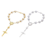 Maxbell Religious Cross Bracelet Crucifix Classic Rosary Retro for Birthday Aureate