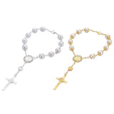 Maxbell Religious Cross Bracelet Crucifix Classic Rosary Retro for Birthday Aureate