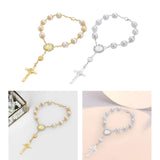 Maxbell Religious Cross Bracelet Crucifix Classic Rosary Retro for Birthday Aureate