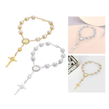 Maxbell Religious Cross Bracelet Crucifix Classic Rosary Retro for Birthday Aureate