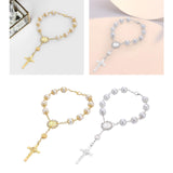 Maxbell Religious Cross Bracelet Crucifix Classic Rosary Retro for Birthday Aureate