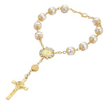 Maxbell Religious Cross Bracelet Crucifix Classic Rosary Retro for Birthday Aureate